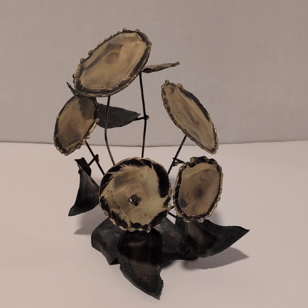Vintage Mcm Brutalist Metal Flower Sculpture